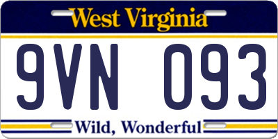 WV license plate 9VN093