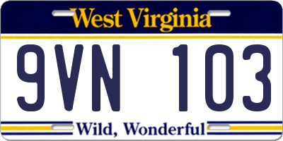 WV license plate 9VN103