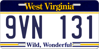 WV license plate 9VN131