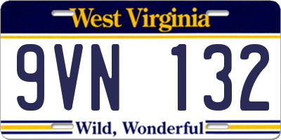 WV license plate 9VN132