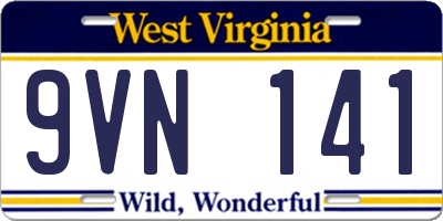WV license plate 9VN141