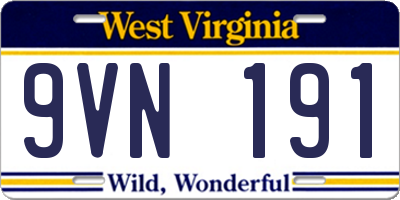 WV license plate 9VN191