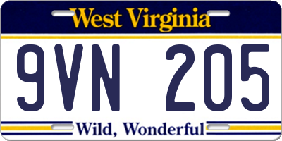 WV license plate 9VN205