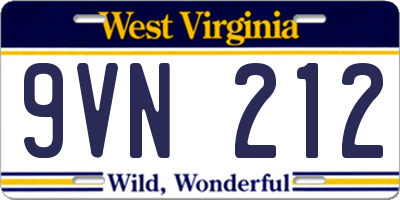 WV license plate 9VN212