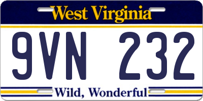 WV license plate 9VN232