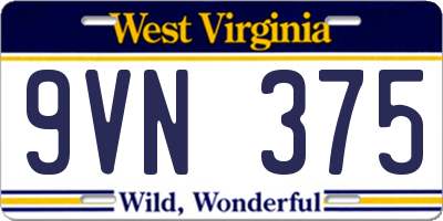 WV license plate 9VN375