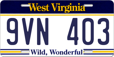 WV license plate 9VN403