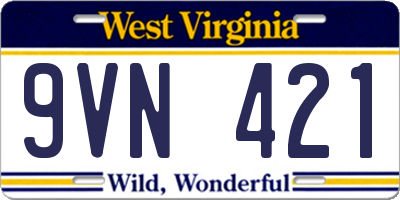 WV license plate 9VN421