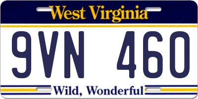 WV license plate 9VN460