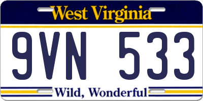 WV license plate 9VN533