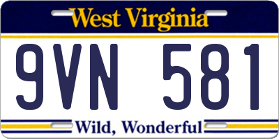 WV license plate 9VN581