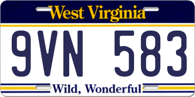 WV license plate 9VN583