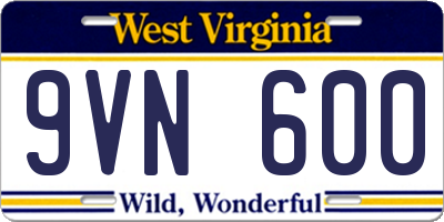 WV license plate 9VN600