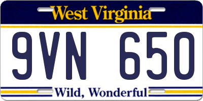 WV license plate 9VN650