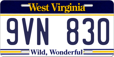 WV license plate 9VN830