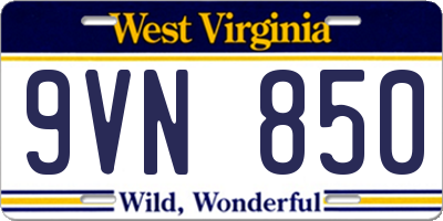 WV license plate 9VN850