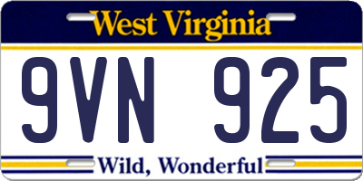 WV license plate 9VN925