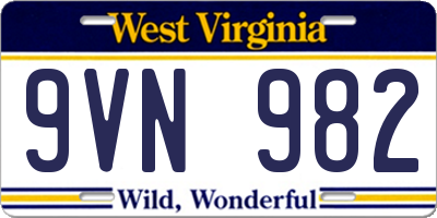 WV license plate 9VN982