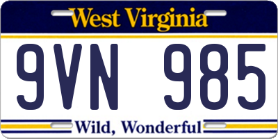 WV license plate 9VN985
