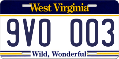 WV license plate 9VO003