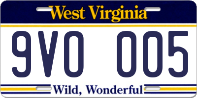 WV license plate 9VO005
