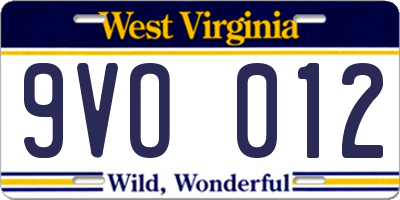 WV license plate 9VO012