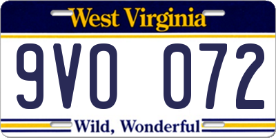 WV license plate 9VO072