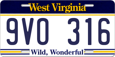WV license plate 9VO316