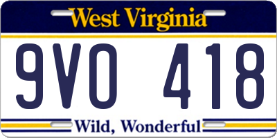 WV license plate 9VO418