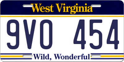 WV license plate 9VO454