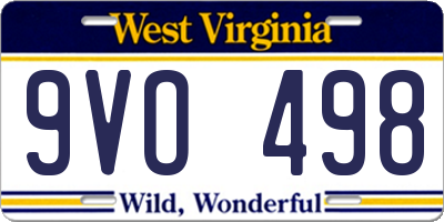 WV license plate 9VO498