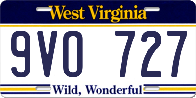 WV license plate 9VO727