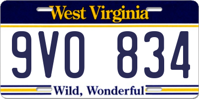 WV license plate 9VO834