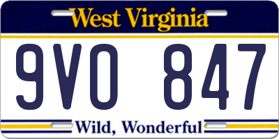 WV license plate 9VO847