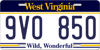 WV license plate 9VO850
