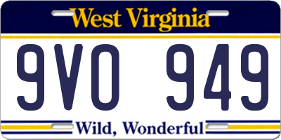 WV license plate 9VO949