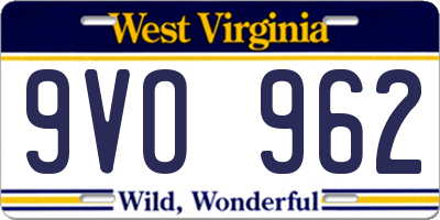 WV license plate 9VO962