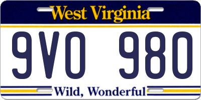 WV license plate 9VO980