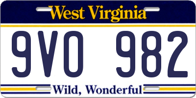 WV license plate 9VO982