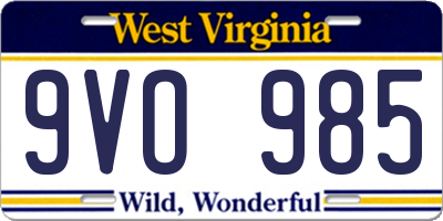 WV license plate 9VO985