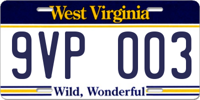 WV license plate 9VP003