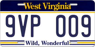 WV license plate 9VP009