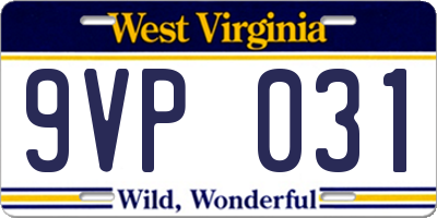 WV license plate 9VP031