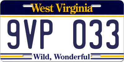 WV license plate 9VP033