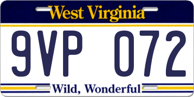WV license plate 9VP072