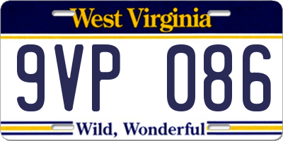 WV license plate 9VP086