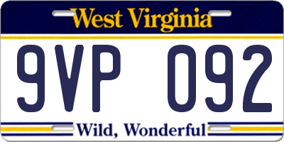 WV license plate 9VP092