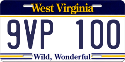 WV license plate 9VP100
