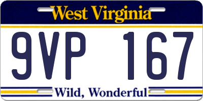 WV license plate 9VP167