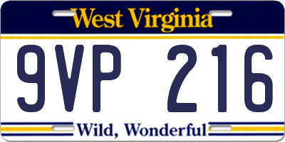 WV license plate 9VP216